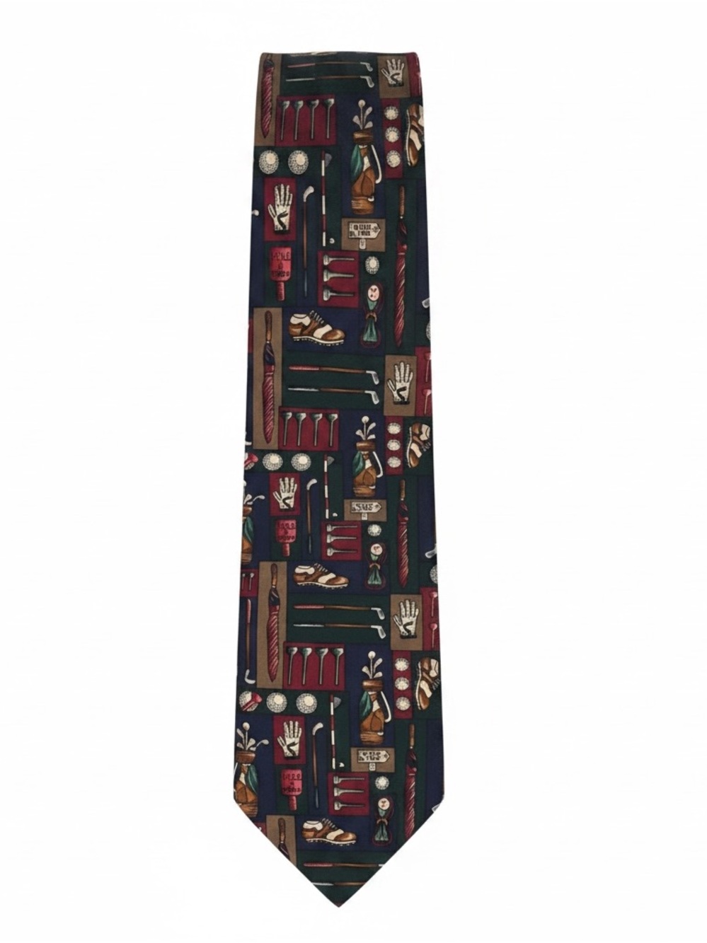 Vintage Alynn Golf Tie 100% Silk Novelty Necktie Golf Clubs Balls USA Made Sport